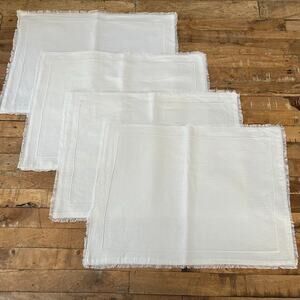 Restoration Hardware White Linen Placemat Set (4) Hemstitch Border Frayed Edges